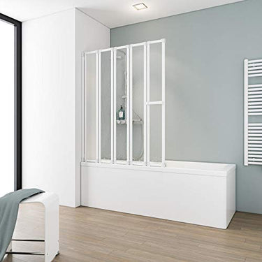 Schulte Duschabtrennung faltbar für Badewanne, 115 x 140 cm, einfacher Aufbau, Kunstglas softline hell, alpinweiß, Made in Germany, D1315 04 01 im Sale